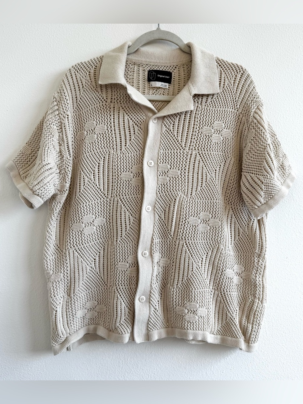 Original Use Camp Shirt Crochet Open Knit